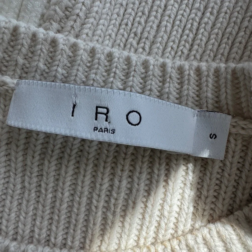 IRO Paris Kalou Ribbed Knit Two Tone Short Sleeve Sweater Beige Cream Small